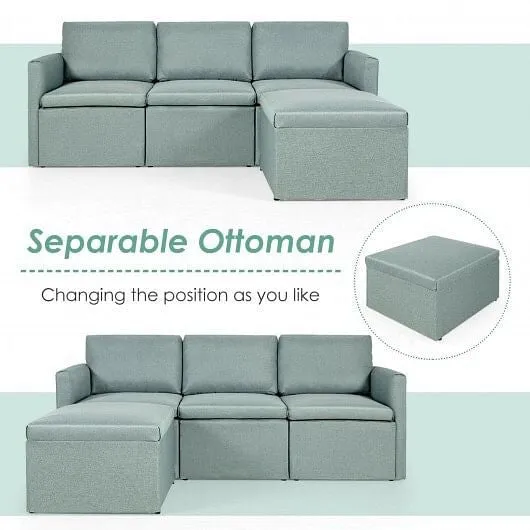 Convertible L-Shaped Sectional Sofa Couch with Reversible Chaise-Green - Color: