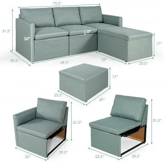 Convertible L-Shaped Sectional Sofa Couch with Reversible Chaise-Green - Color: