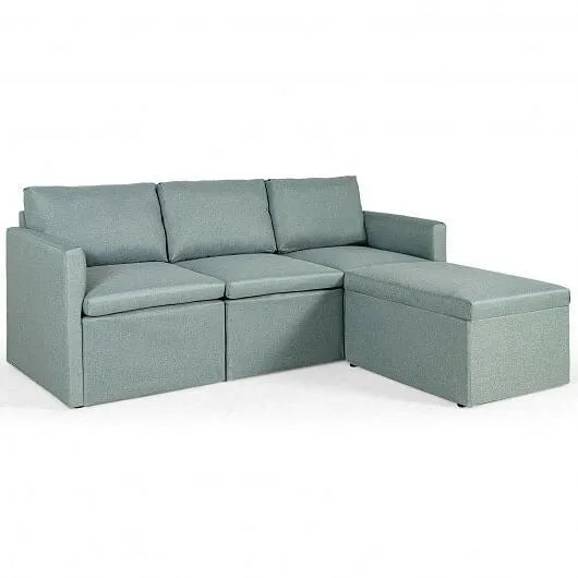 Convertible L-Shaped Sectional Sofa Couch with Reversible Chaise-Green - Color: