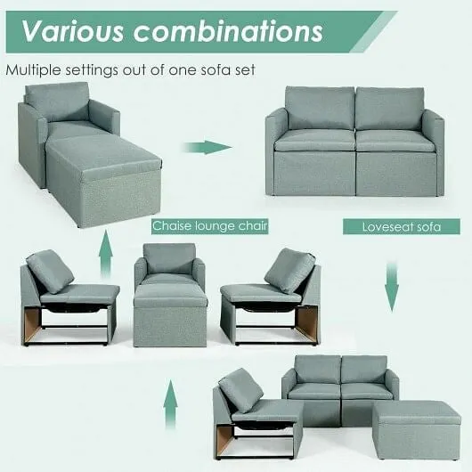 Convertible L-Shaped Sectional Sofa Couch with Reversible Chaise-Green - Color: