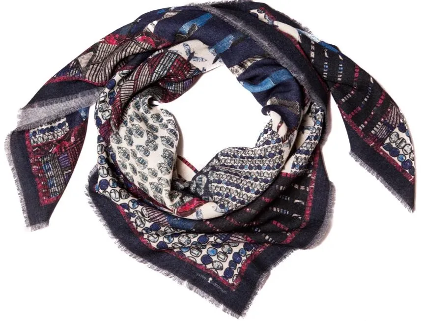 Crazy Blue Wool Scarf