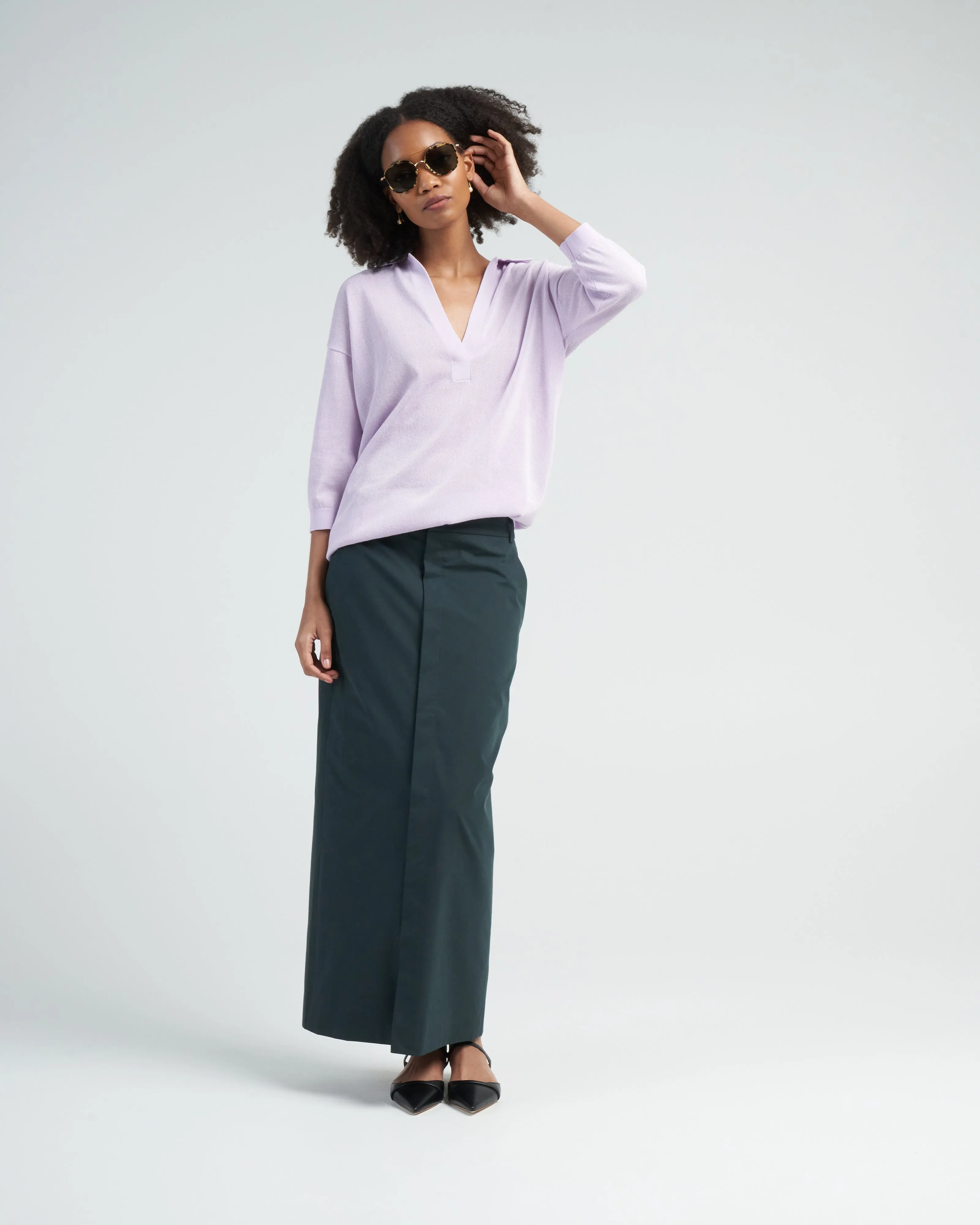 crispy cotton sweater easy polo - dusty lavender