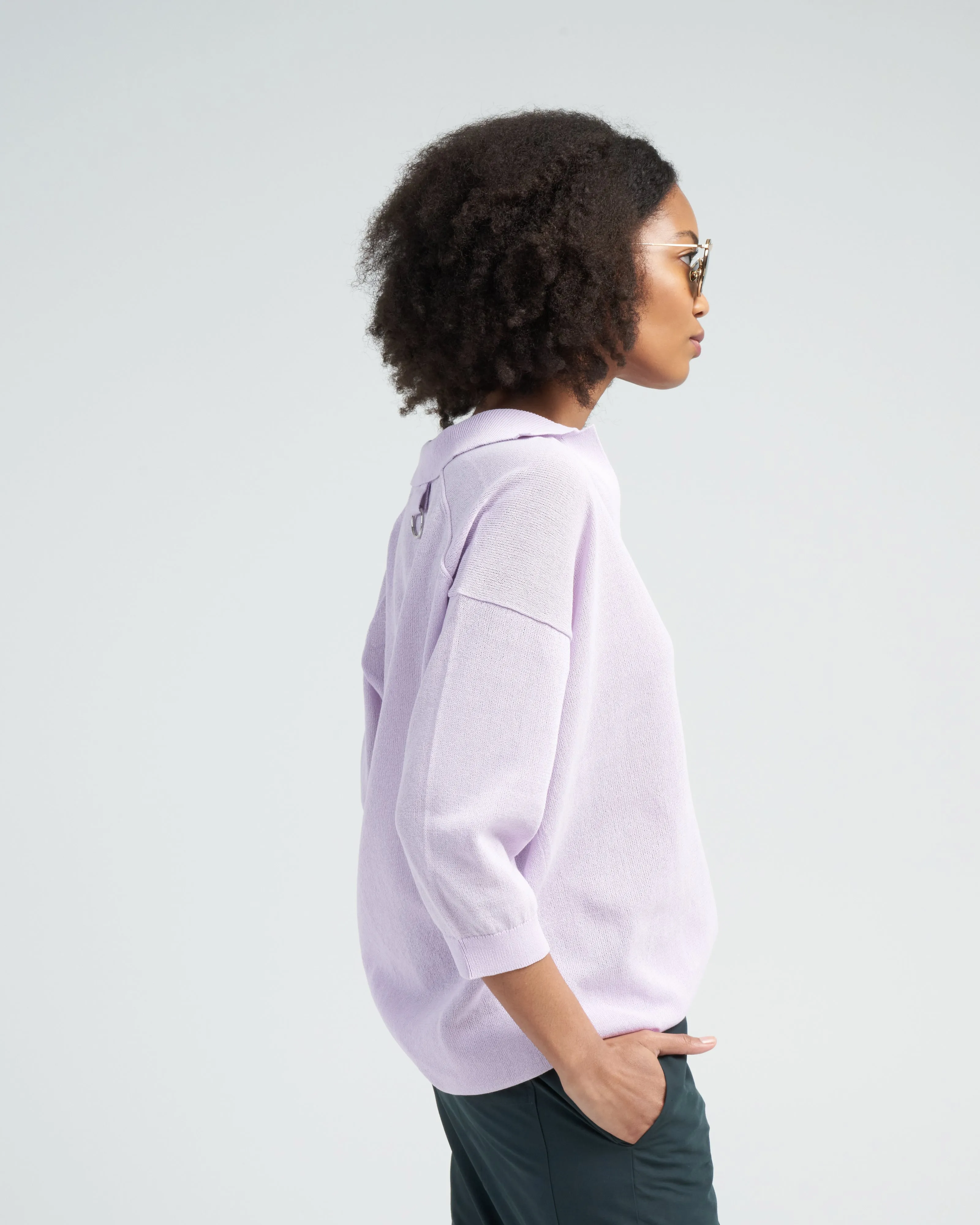crispy cotton sweater easy polo - dusty lavender