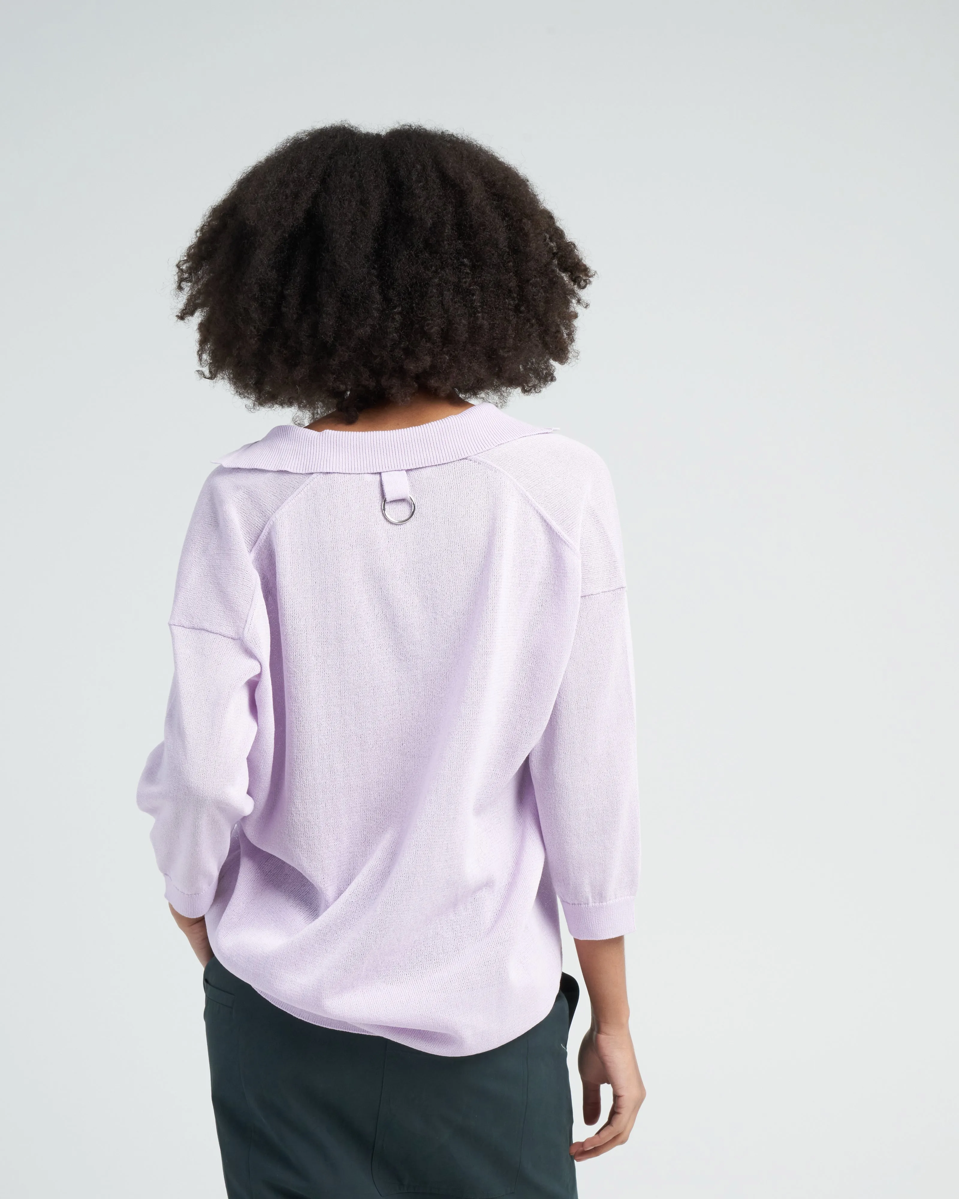 crispy cotton sweater easy polo - dusty lavender