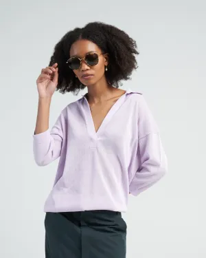crispy cotton sweater easy polo - dusty lavender