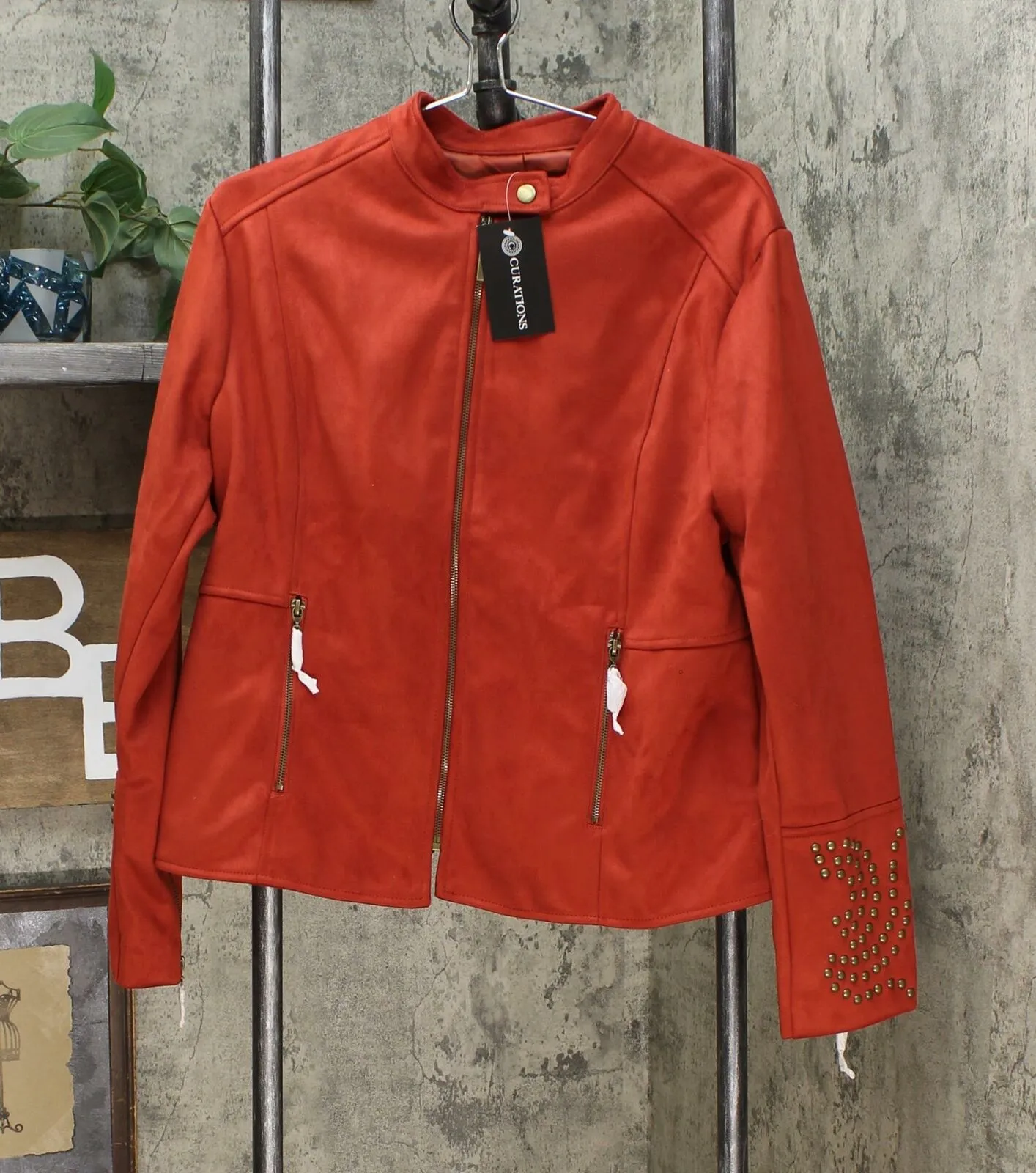 Curations Women's Studded Faux Suede Jacket