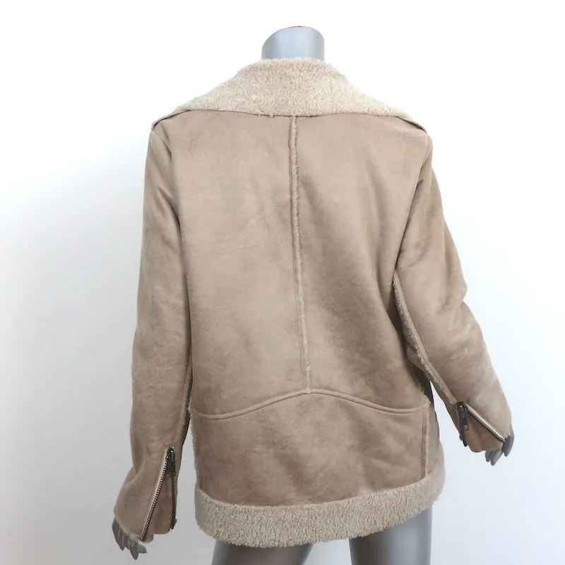 Current/Elliott The Sherpa Moto Jacket Bone Faux Suede Size 1