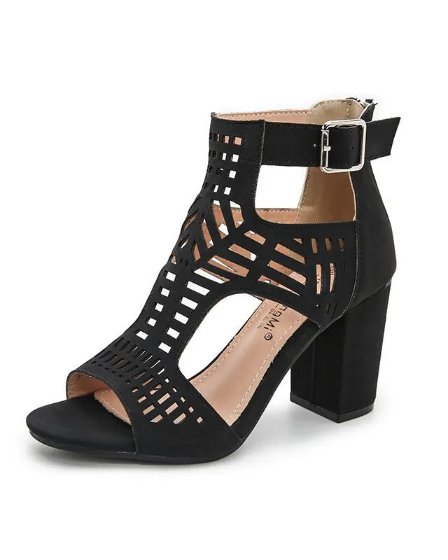 Cut Out Peed Toe Heeled Buckle Sandals - Black
