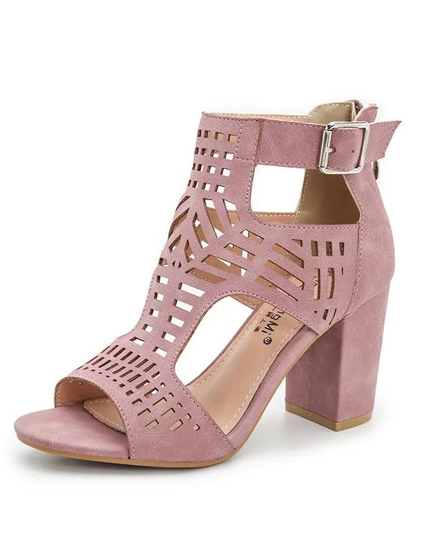 Cut Out Peed Toe Heeled Buckle Sandals - Pink