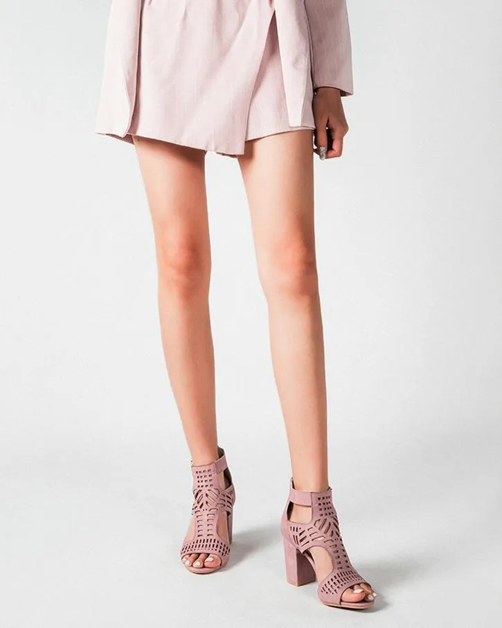 Cut Out Peed Toe Heeled Buckle Sandals - Pink