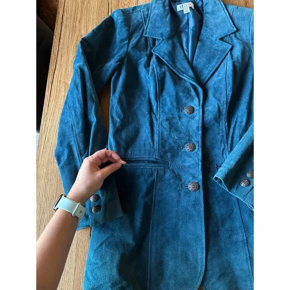 D &amp; Co Vintage Blue Suede Jacket Size XX Small