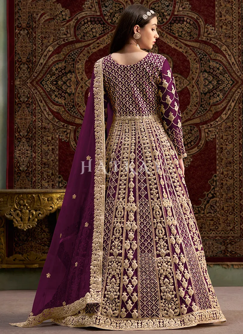 Deep Purple Embroidered Traditional Anarkali Suit