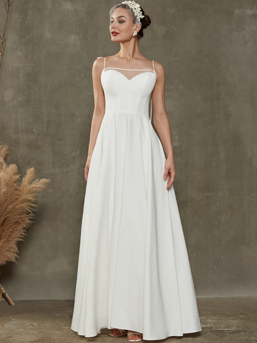 Diamond White Sheer Sweetheart Neckline Floor Length Wedding Dress