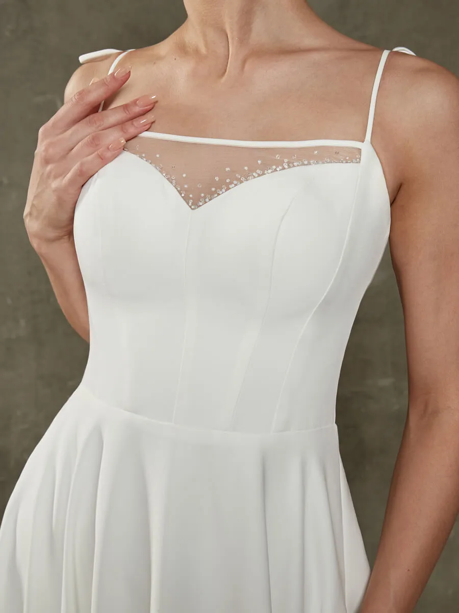 Diamond White Sheer Sweetheart Neckline Floor Length Wedding Dress