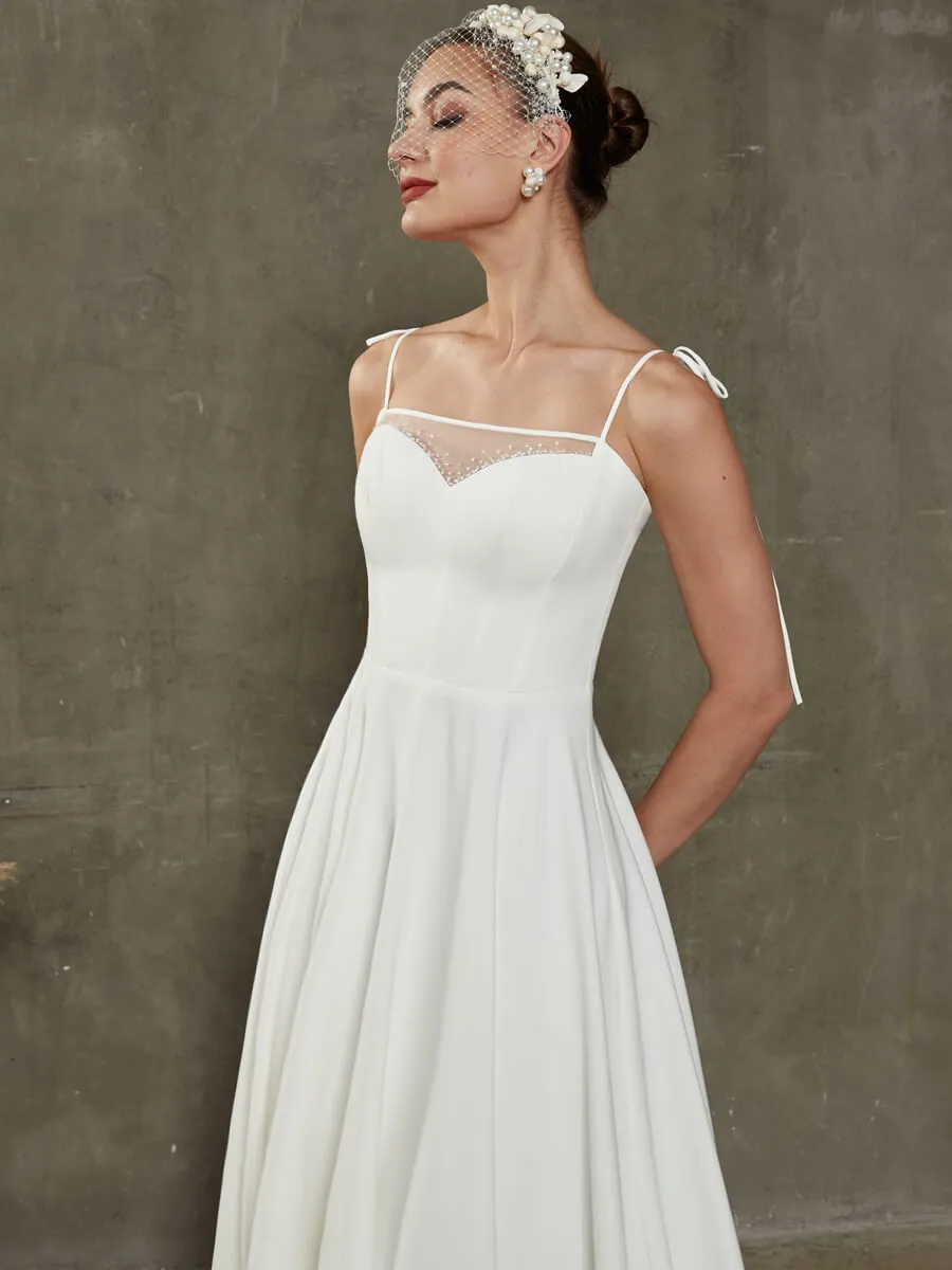 Diamond White Sheer Sweetheart Neckline Floor Length Wedding Dress