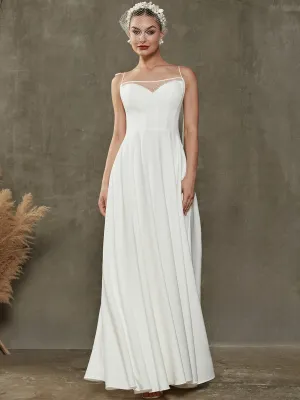 Diamond White Sheer Sweetheart Neckline Floor Length Wedding Dress