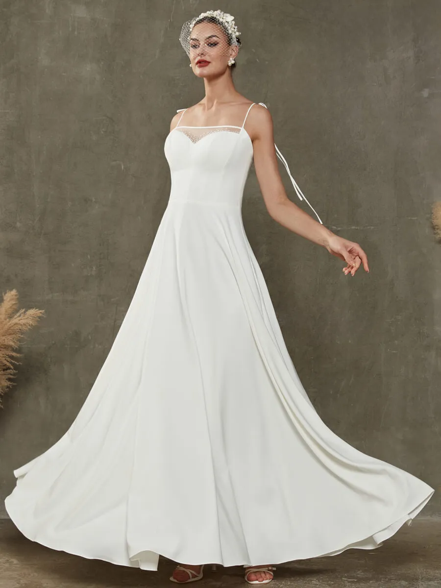 Diamond White Sheer Sweetheart Neckline Floor Length Wedding Dress