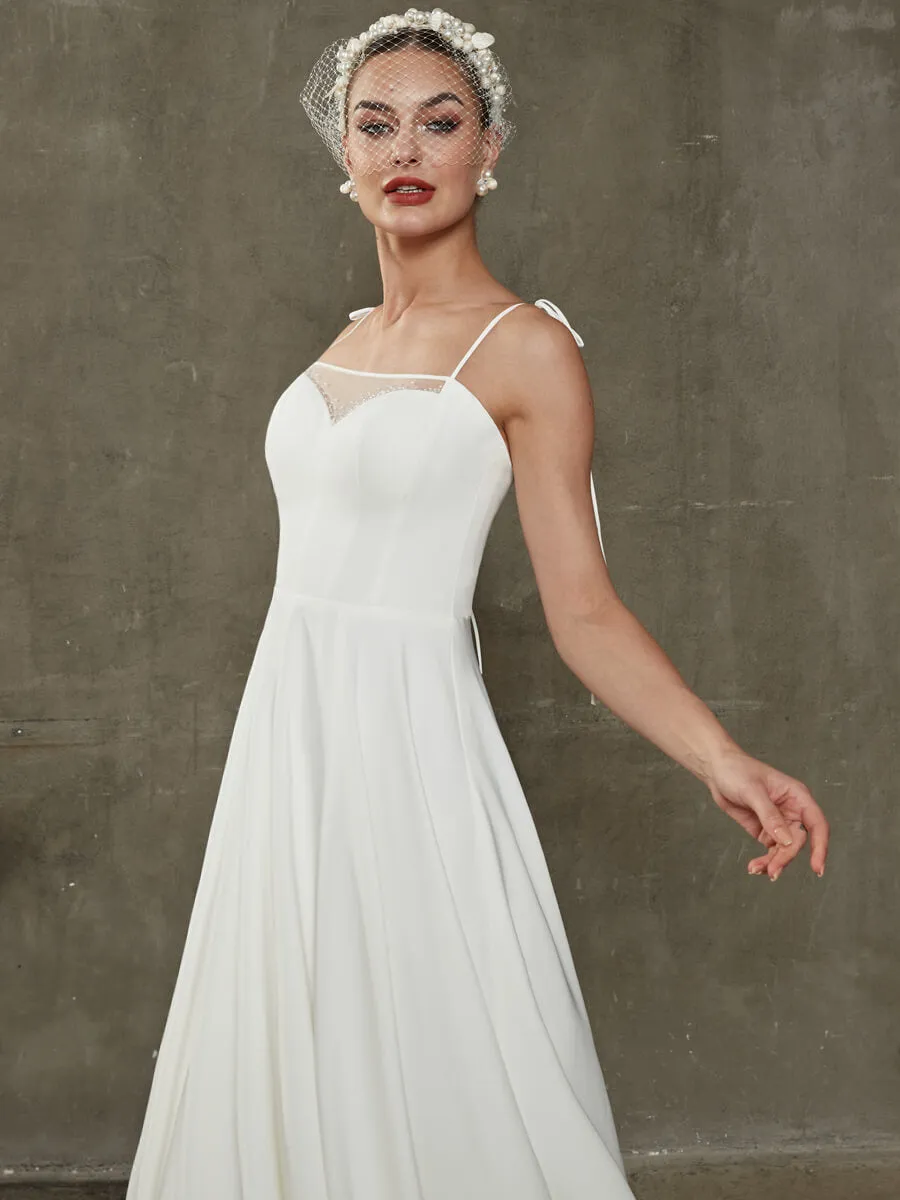 Diamond White Sheer Sweetheart Neckline Floor Length Wedding Dress