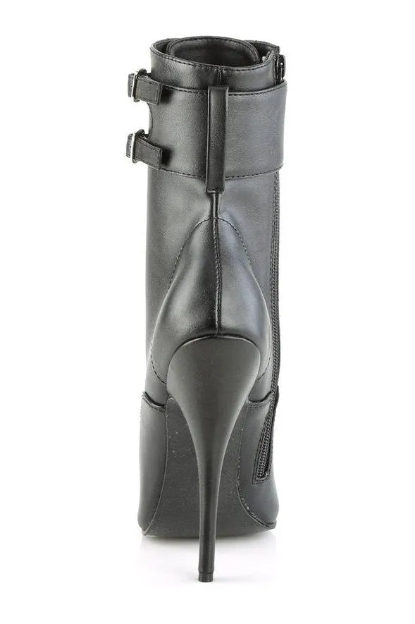 DOMINA-1023 Ankle Boot | Black Faux Leather
