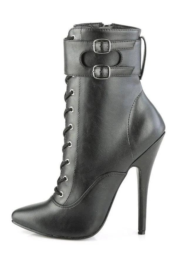 DOMINA-1023 Ankle Boot | Black Faux Leather