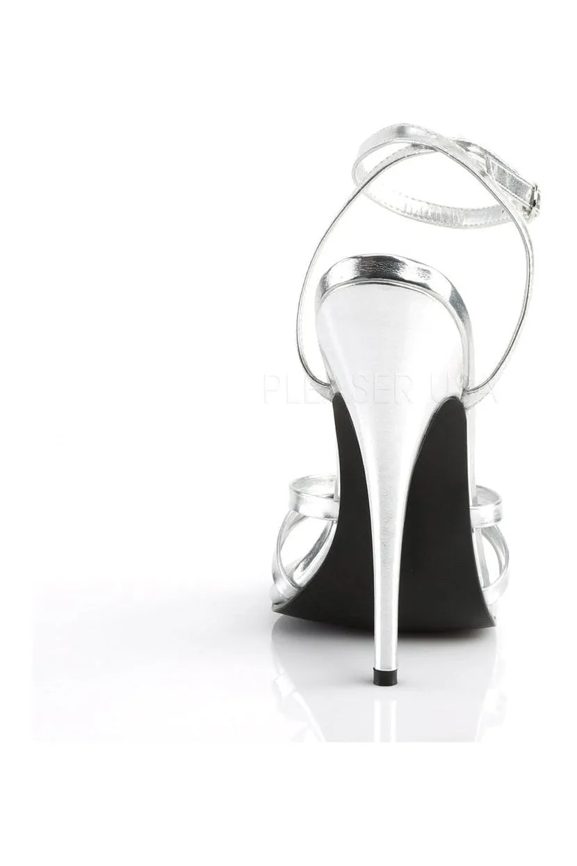 DOMINA-108 Sandal  | Silver Faux Leather