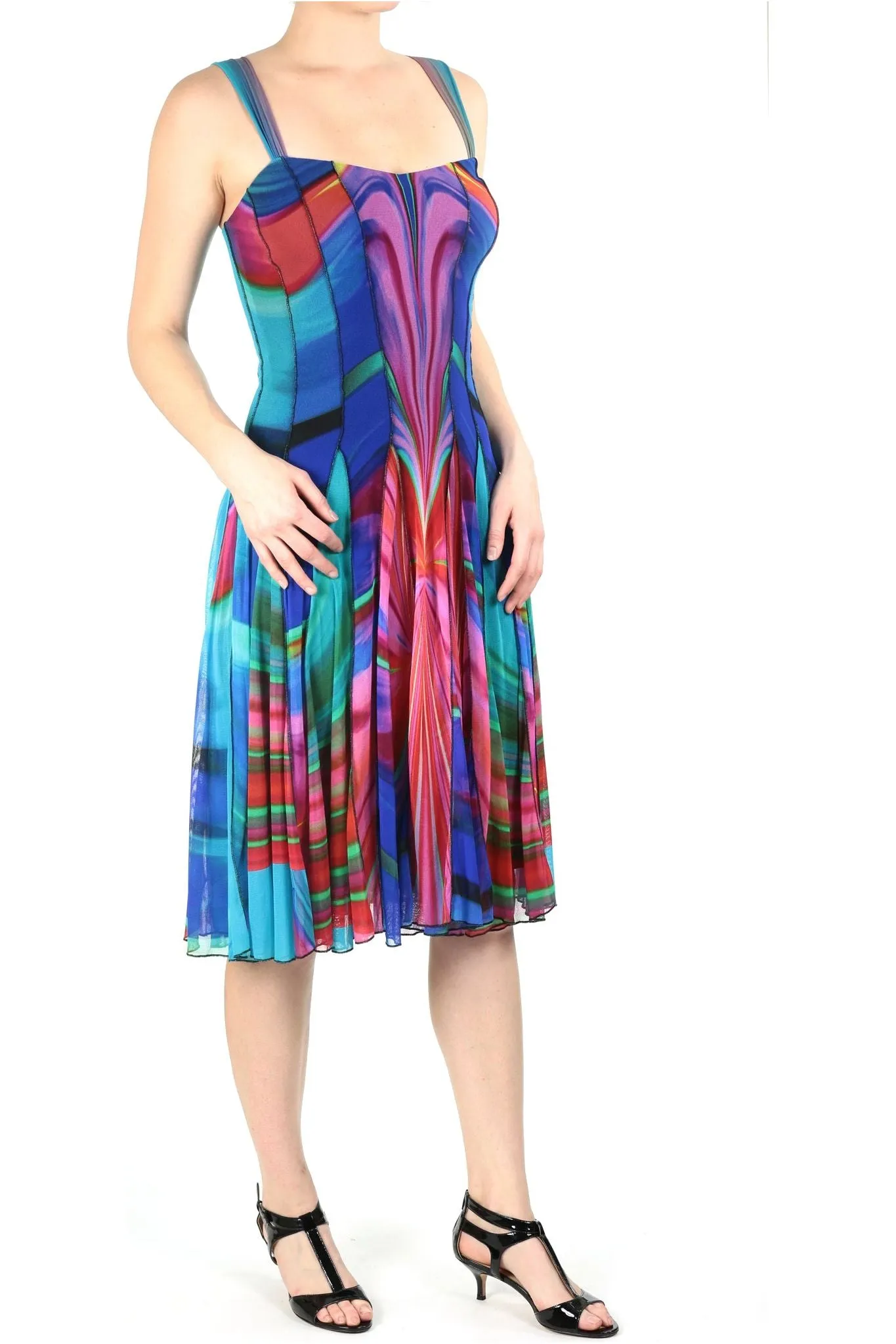 DYLAN Sleveless Abstract Fit N Flare Paneled Dress