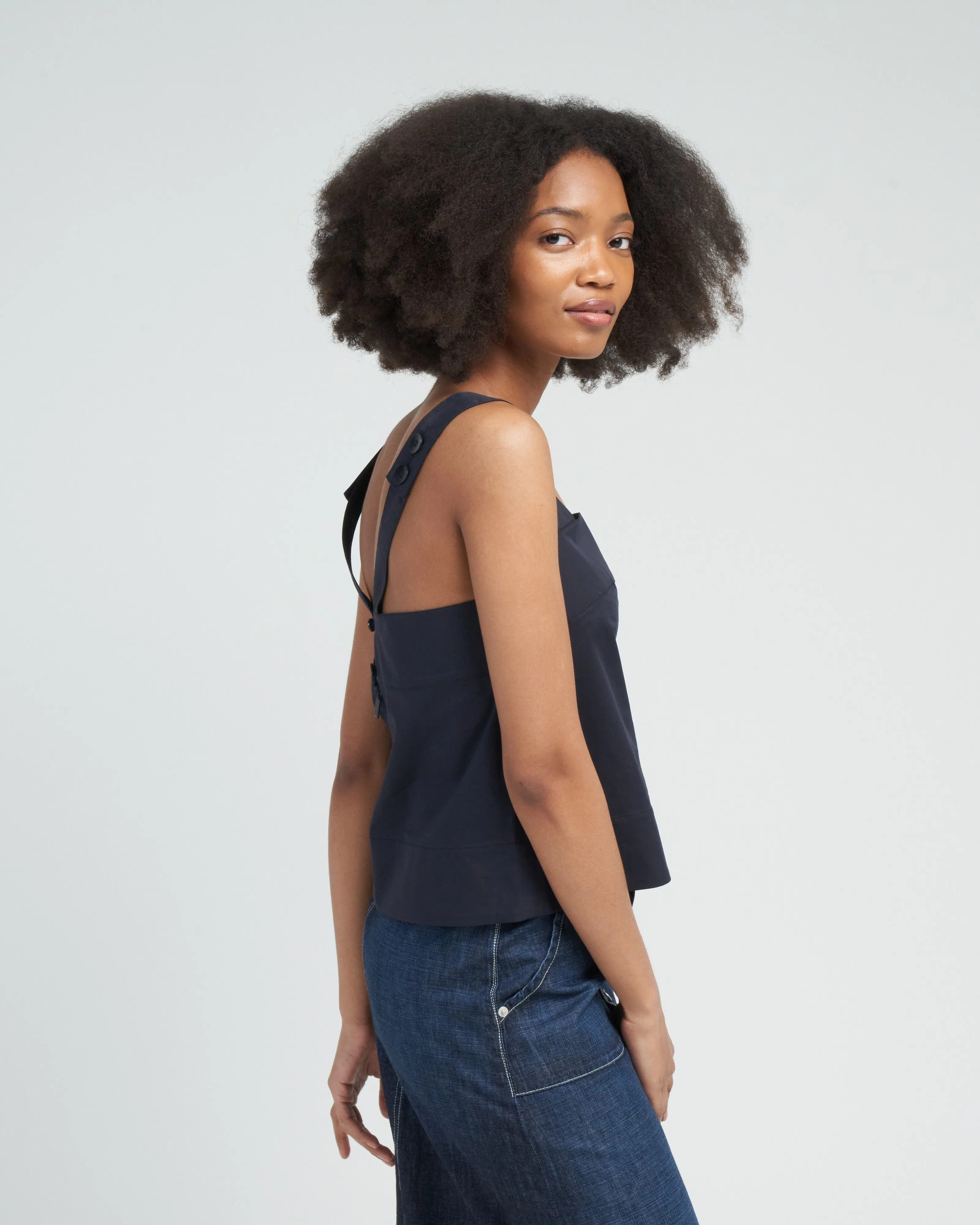 eco poplin strappy top - dark navy