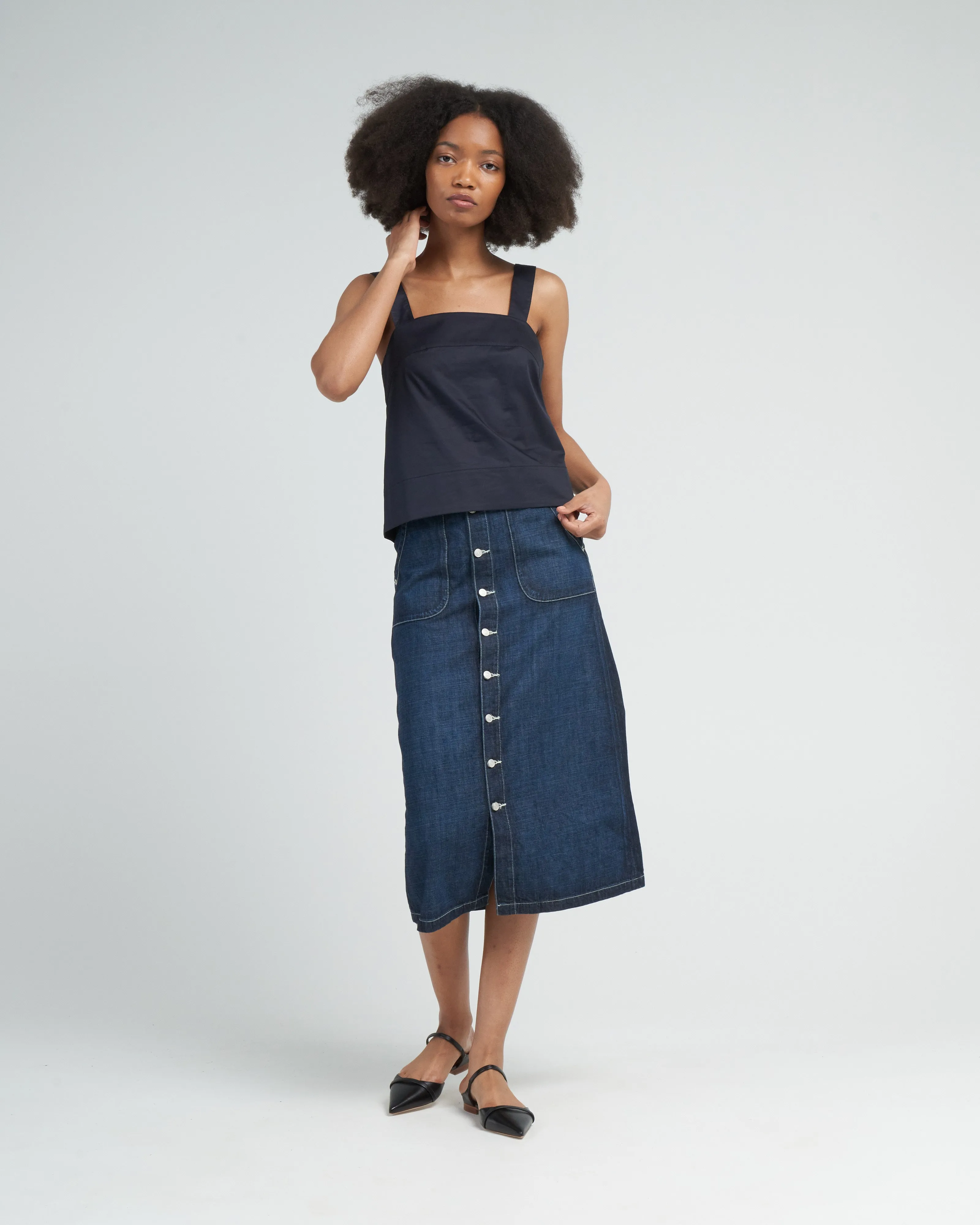 eco poplin strappy top - dark navy
