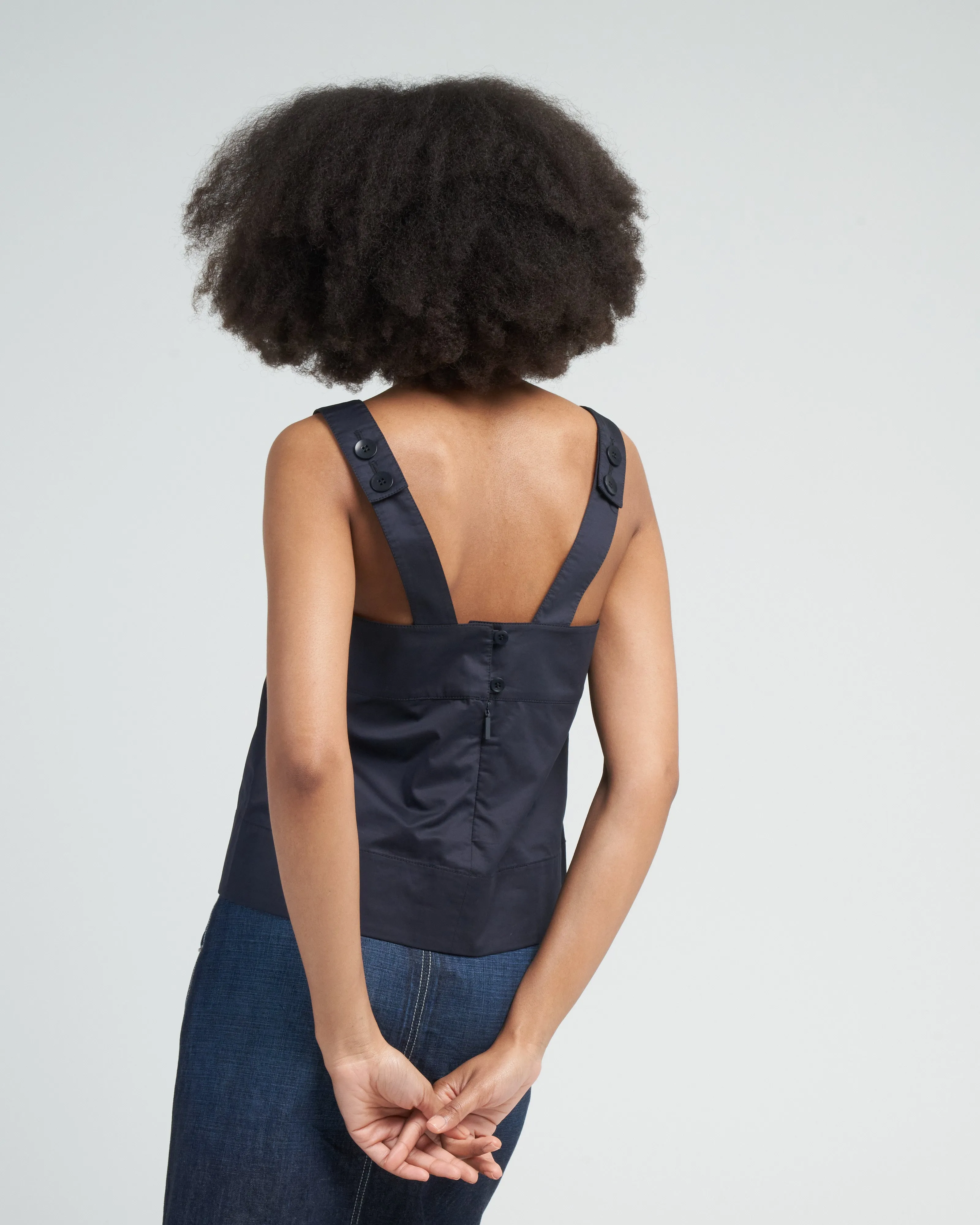 eco poplin strappy top - dark navy