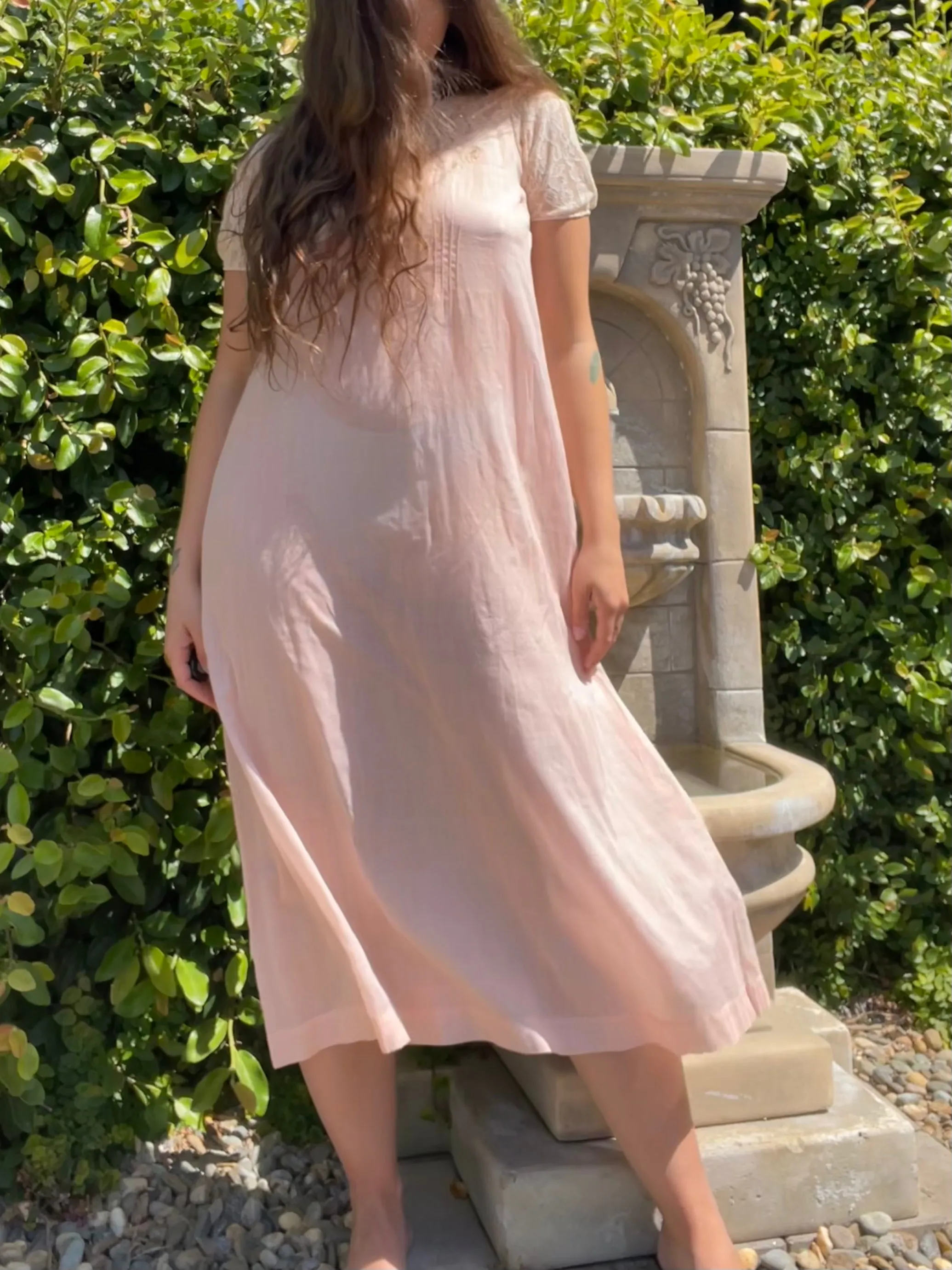 Edwardian Ballet Pink Inset Lace Chemise Dress