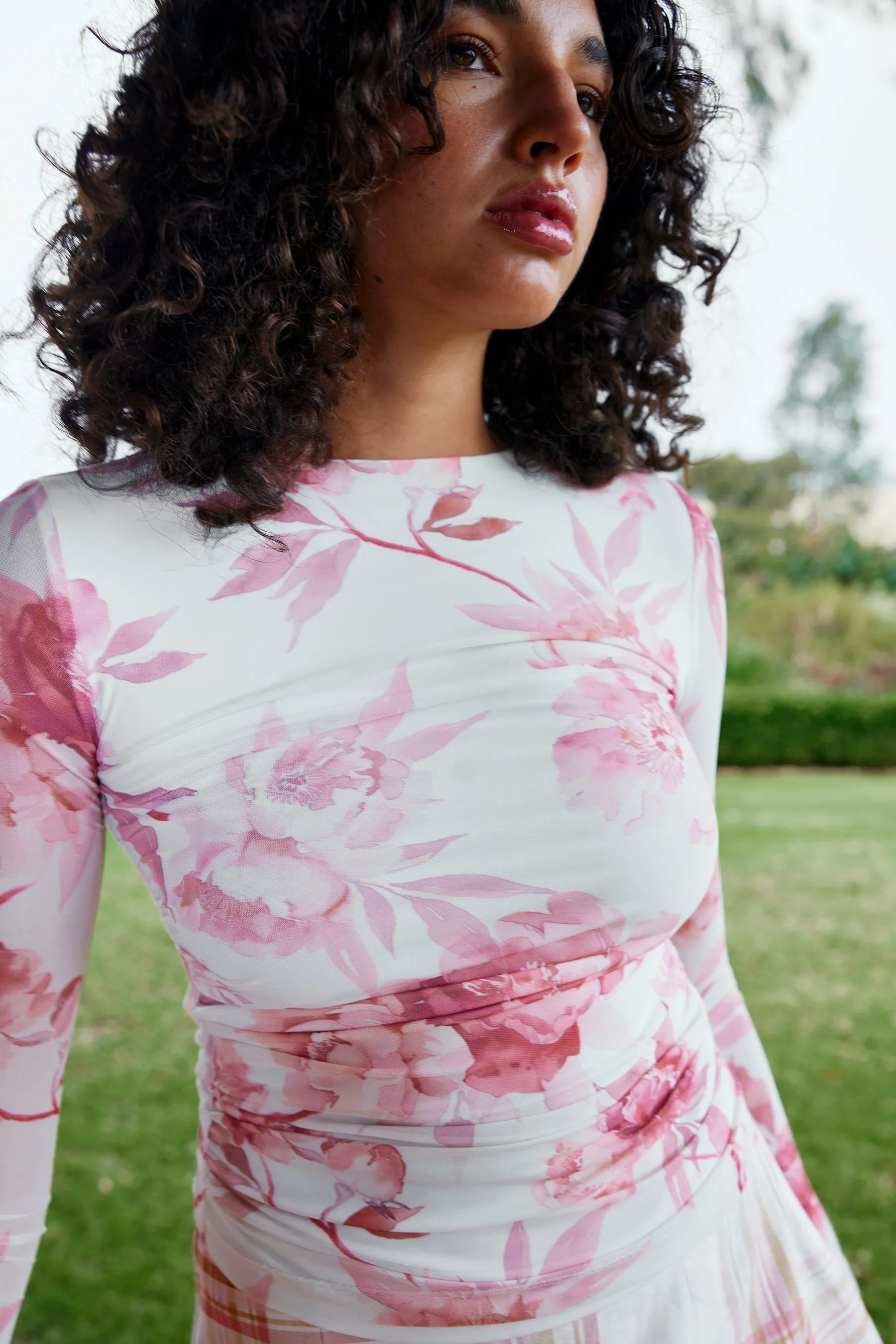 Elizi Mesh Top - Peony/Antique