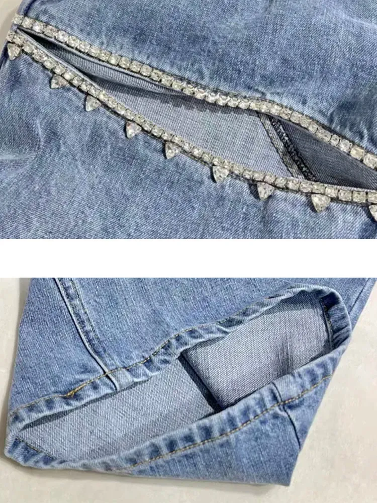 Embroidered  Flare Jeans For Women High Waist Patchwork Button Hollow Out Distressed Wide Leg Denim Jeans