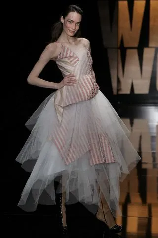 Fall 2005 Vivienne Westwood 'Propaganda' Runway Stripe & Tulle Corset & Skirt Dress Set