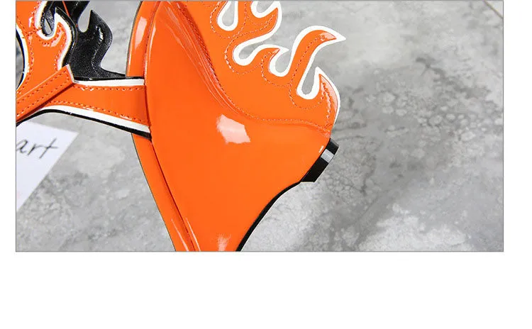 Female Summer High Heel Wedges with Large Size White Women's Shoes with Flame Sandals