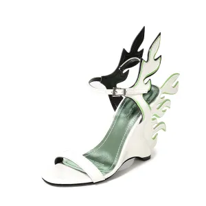 Female Summer High Heel Wedges with Large Size White Women's Shoes with Flame Sandals
