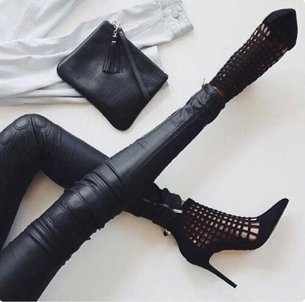 Fish Net High Ankle Tall Heels