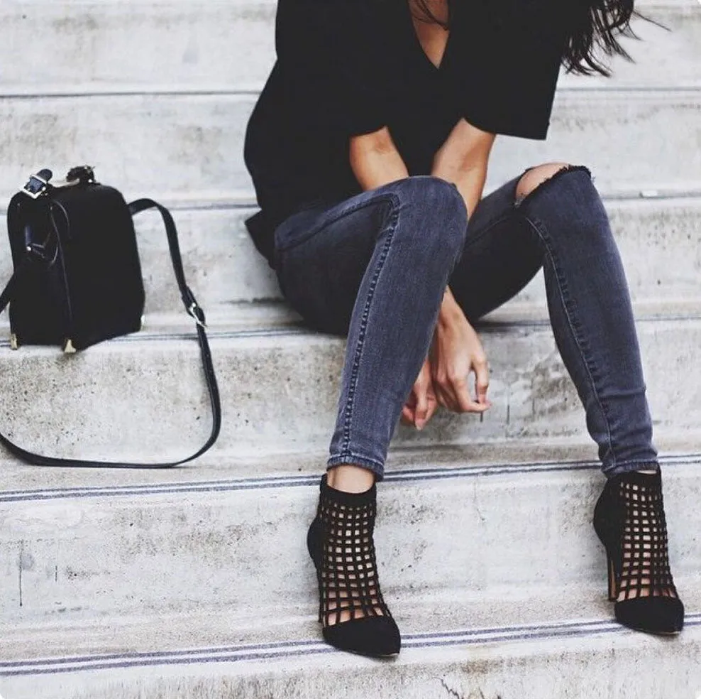 Fish Net High Ankle Tall Heels