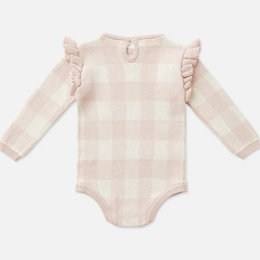 Frill L/Slv Knit Bodysuit - Ballet Pink Gingham