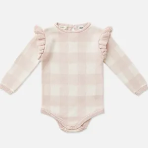 Frill L/Slv Knit Bodysuit - Ballet Pink Gingham