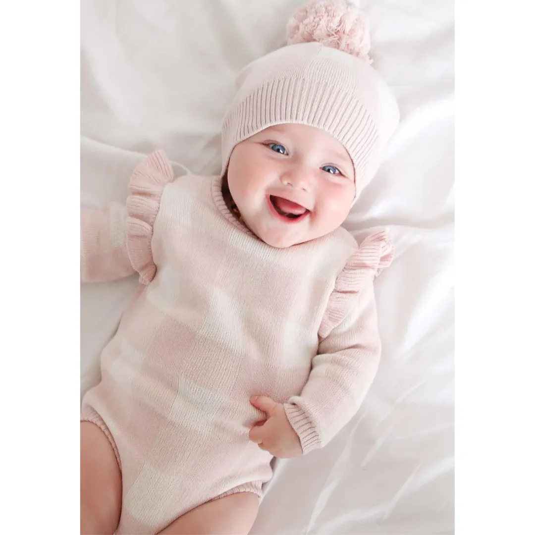 Frill L/Slv Knit Bodysuit - Ballet Pink Gingham