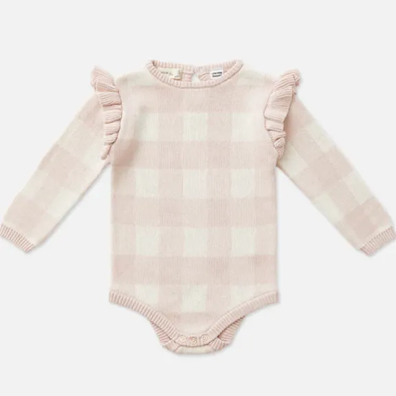 Frill L/Slv Knit Bodysuit - Ballet Pink Gingham