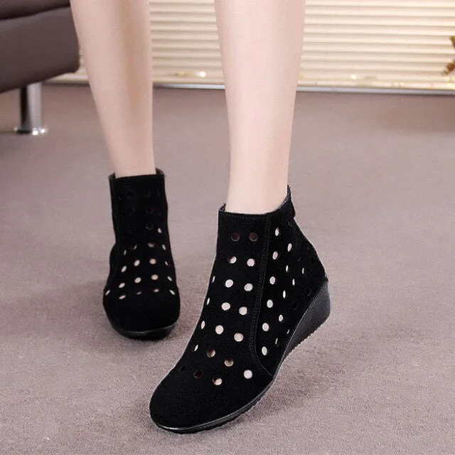 Full genuine leather Hollow Comfort Ankle Boots Summer Women Sandals Plus Size 2020 Summer Sandals Casual Shoes Fashion Sandals