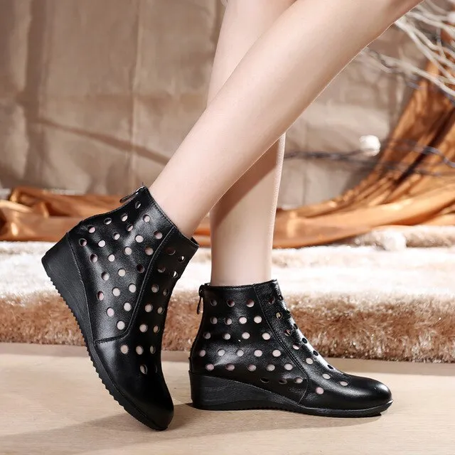 Full genuine leather Hollow Comfort Ankle Boots Summer Women Sandals Plus Size 2020 Summer Sandals Casual Shoes Fashion Sandals