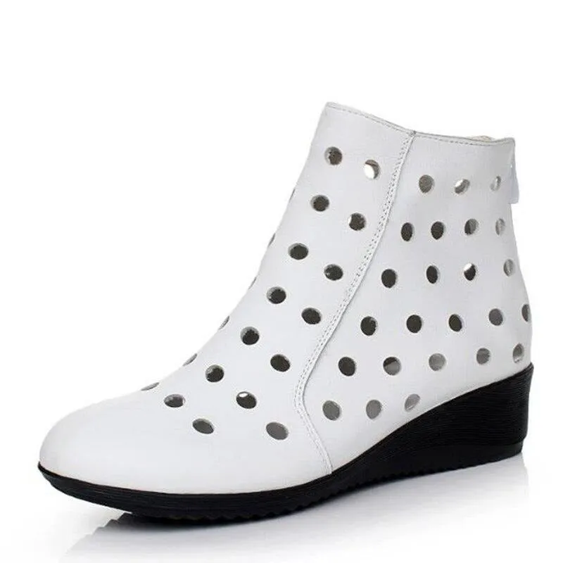 Full genuine leather Hollow Comfort Ankle Boots Summer Women Sandals Plus Size 2020 Summer Sandals Casual Shoes Fashion Sandals