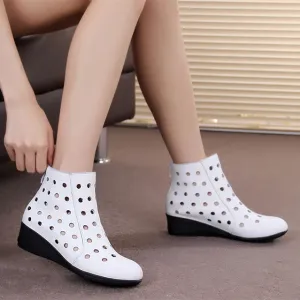 Full genuine leather Hollow Comfort Ankle Boots Summer Women Sandals Plus Size 2020 Summer Sandals Casual Shoes Fashion Sandals