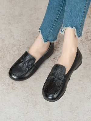 Geometry Stitching Upper Leather Loafer - Black