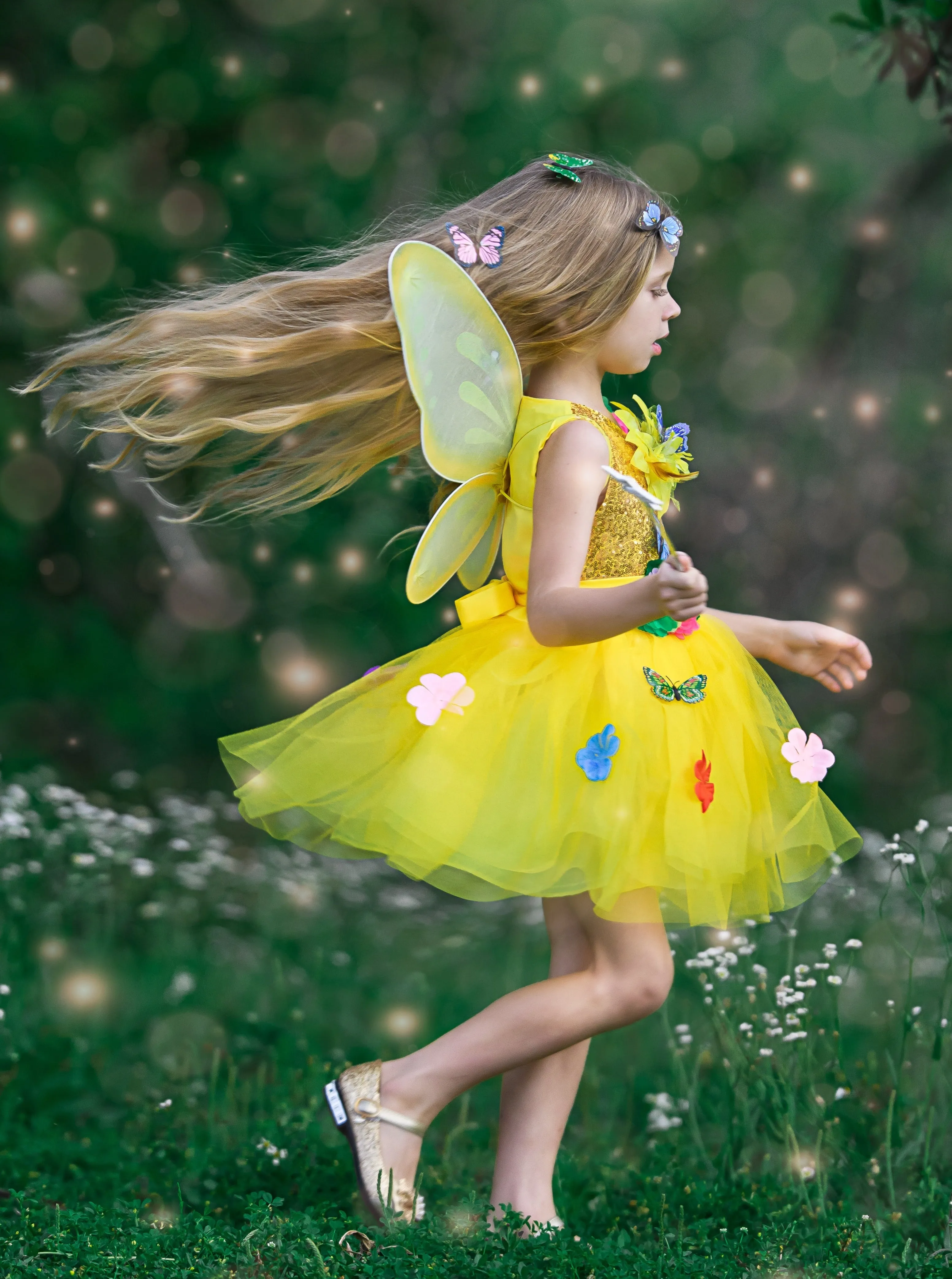 Girls Golden Butterfly Fairy Costume Dress
