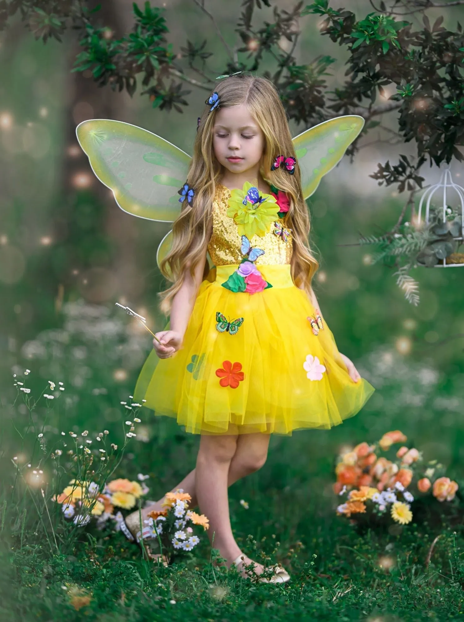Girls Golden Butterfly Fairy Costume Dress