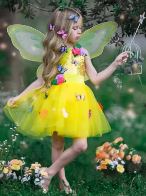 Girls Golden Butterfly Fairy Costume Dress