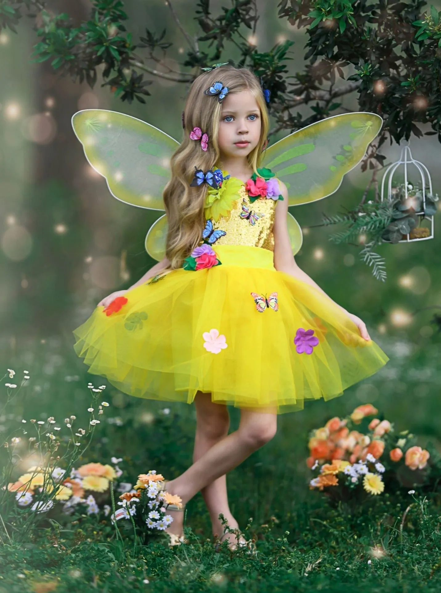 Girls Golden Butterfly Fairy Costume Dress